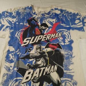 DC Batman VS Superman Casual Graphic Short Sleeve T-Shirt Youth Boys Size L Blue